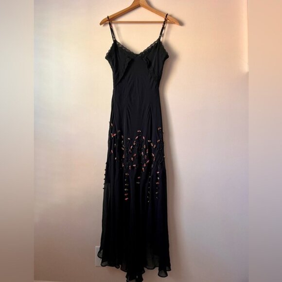 Vintage CACHE 100% Silk Sheer Beaded Rosebud Lace Slip Dress Size 10 - Picture 5 of 10